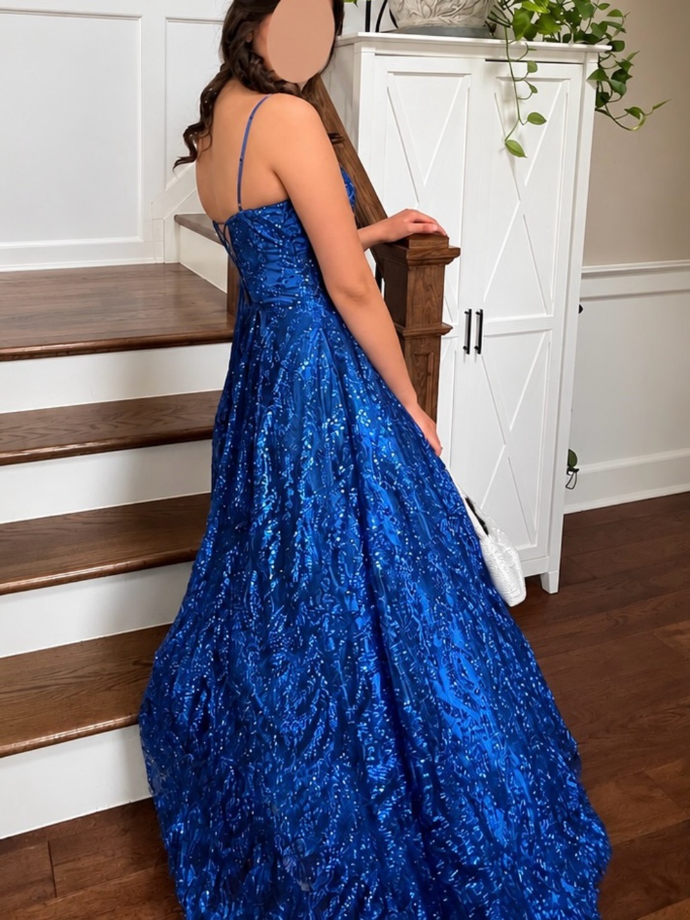 Elegant Blue Sequin A-Line Evening Dress